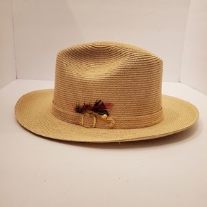 Leone Cappelli Beige Bamboo Fedora Hat - Size  6  7/8